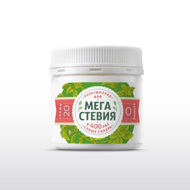 mega stevija 620x620 - Мега стевия 20 г. (Ребаудиозид А 98)